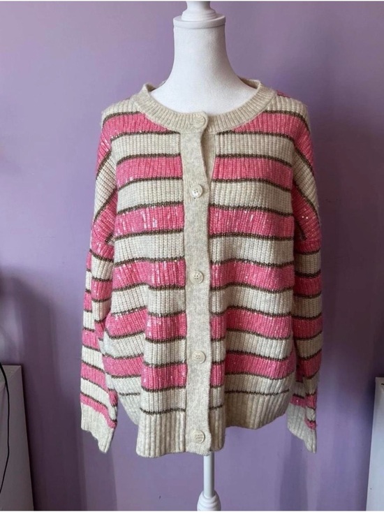 crown & ivy Sweaters - Crown & Ivy stripe shine sequin cardigan women’s size XL